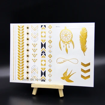 

3d Fake flash Tattoos Waterproof Metallic Gold sleeve temporary tattoo men kids sticker henna tattoo stickers