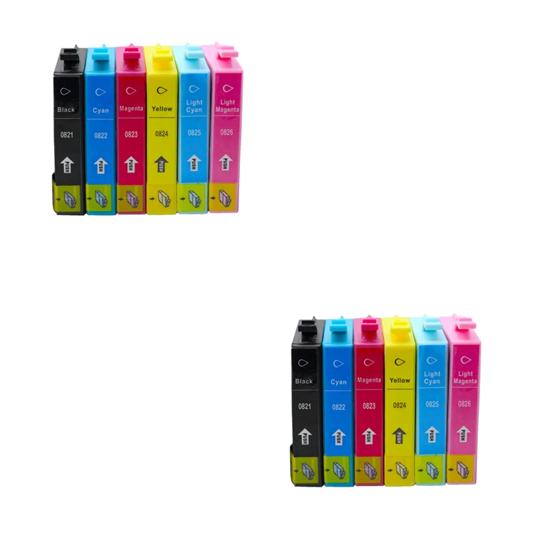 12 шт. чернильный картридж Luocai для epson T0821 T0826 Stylus R390/R270/R290/R295/RX590/RX615/RX610/RX690 принтер
