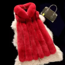 Ptslan 2016 Women’s Real Fox Fur Genuine Without Sleeve Long Coat Classic