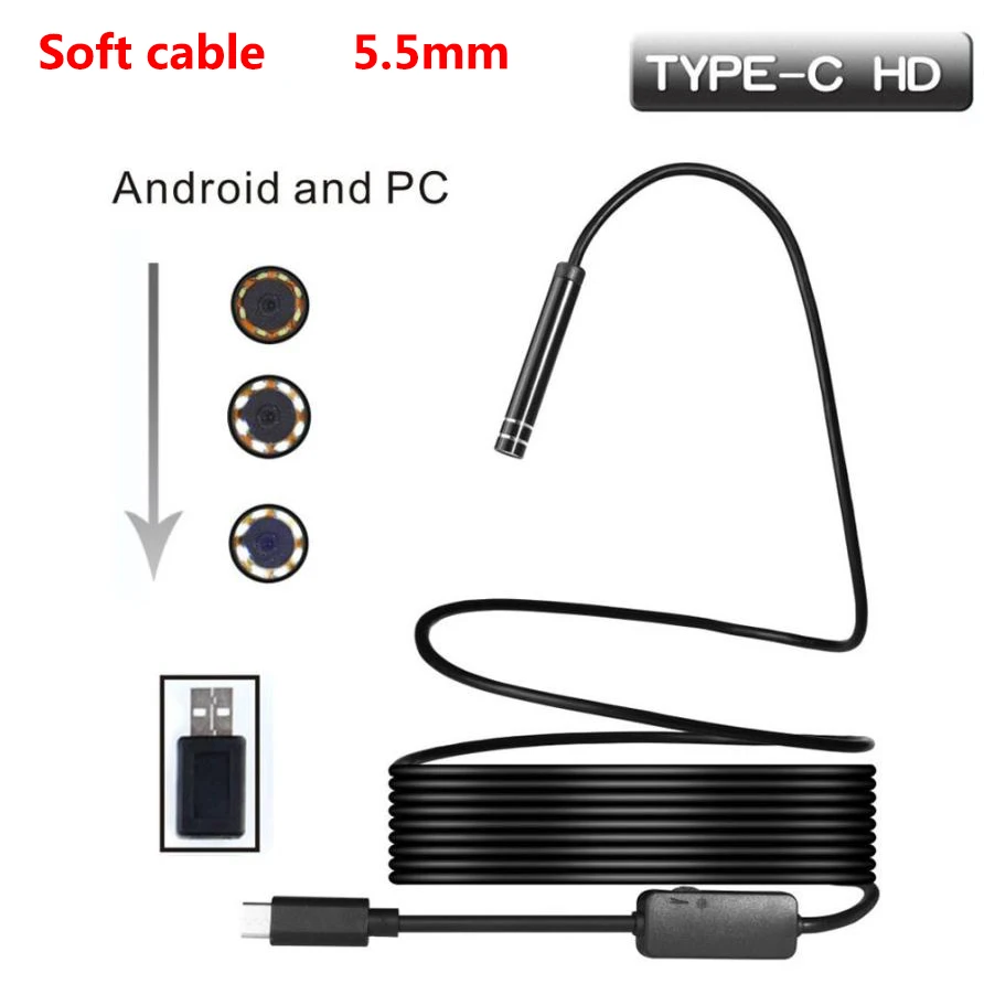 

5.5mm Soft Cable Android Type-c USB Endoscope Camera Inspection Type C Camera PC Android Phone Endoscope Pipe Endoscope Camera