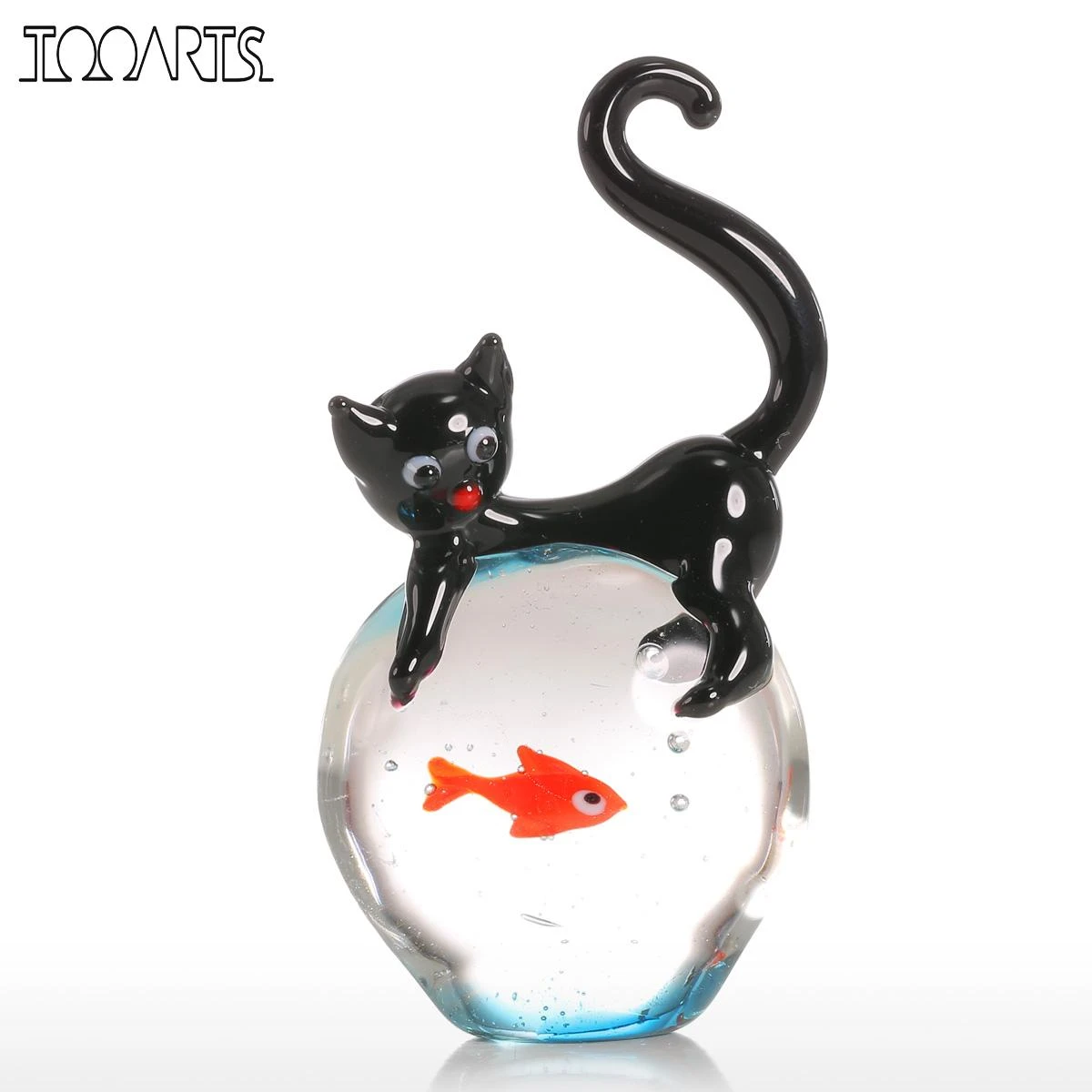 Modern Cat and Goldfish Figurine Gift Glass Home Decor Animal Mini Statuettes Modern Cat and Goldfish Figurine Gift Glass Home Decor Animal Mini Statuettes