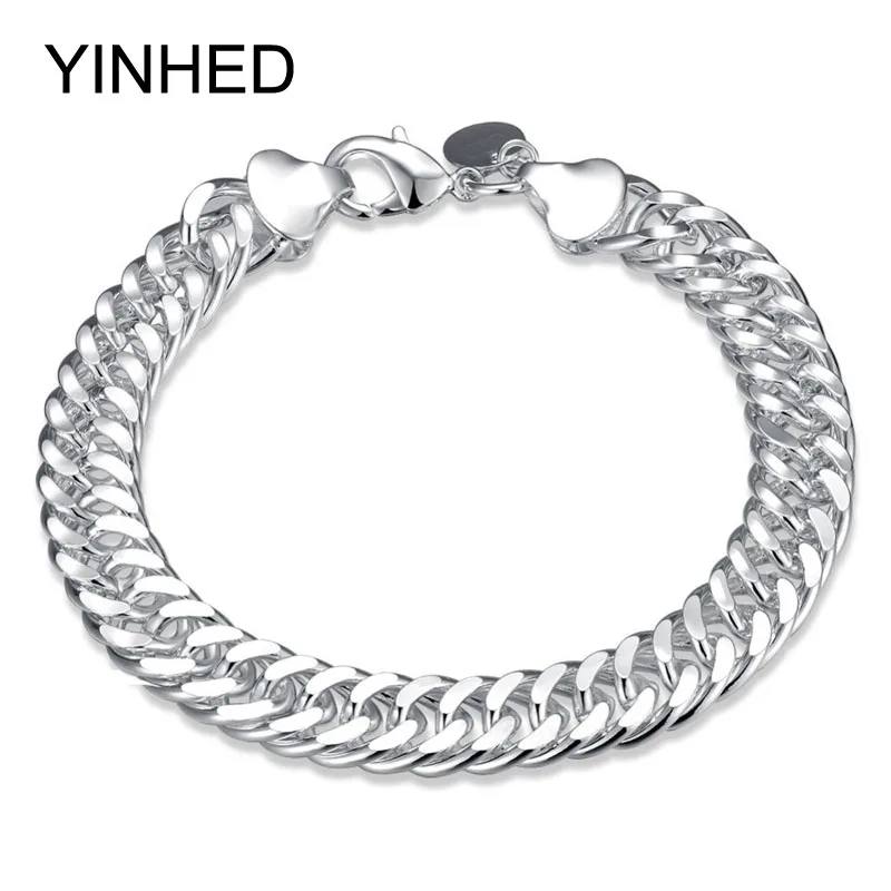 Бренд yinhed 10 мм широкая цепь браслет ювелирные изделия для Для мужчин Настоящее серебро 925 проба Серебряный Браслет Модные мужские ювелирные изделия подарок ZB015