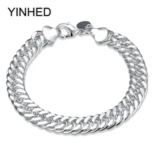 Бренд yinhed 10 мм широкая цепь браслет ювелирные изделия для Для мужчин Настоящее серебро 925 проба Серебряный Браслет Модные мужские ювелирные изделия подарок ZB015
