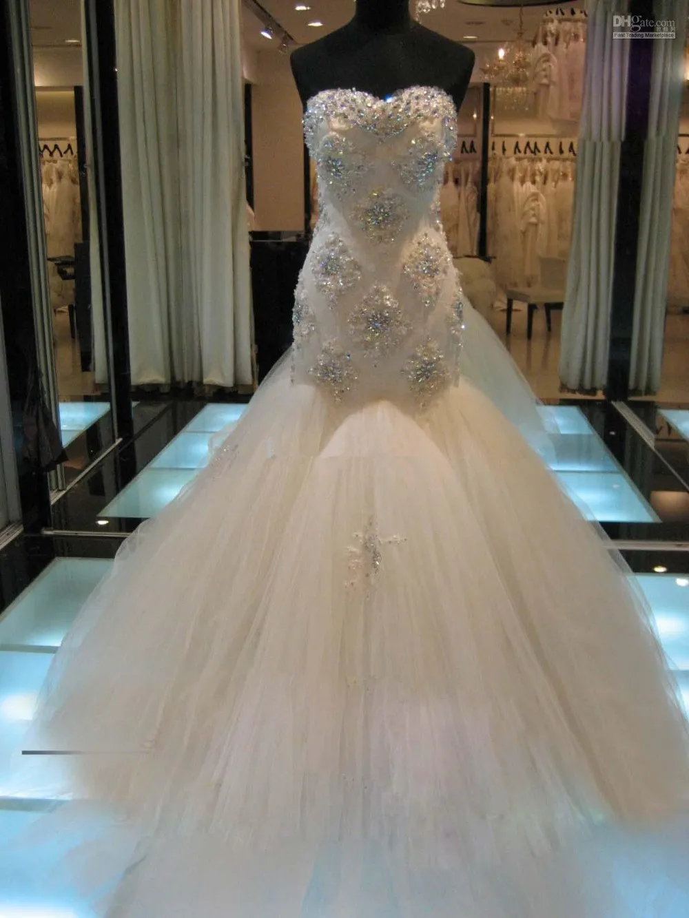New-Gorgeous-Crystals-Beads-Appliques-Tulle-Mermaid-Wedding-Dresses-Bridal-Gown-Size-2-4-6-8