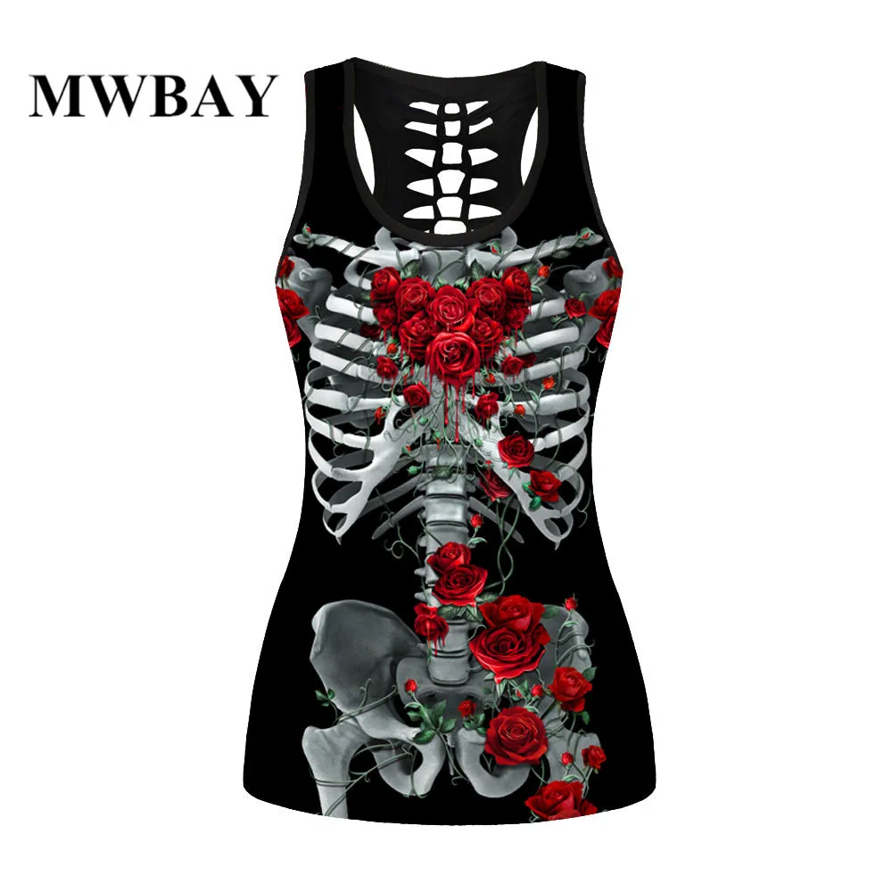 MWBAY Женская сексуальность Tank Top 3D майка с принтом вырезом на спине футболка черный