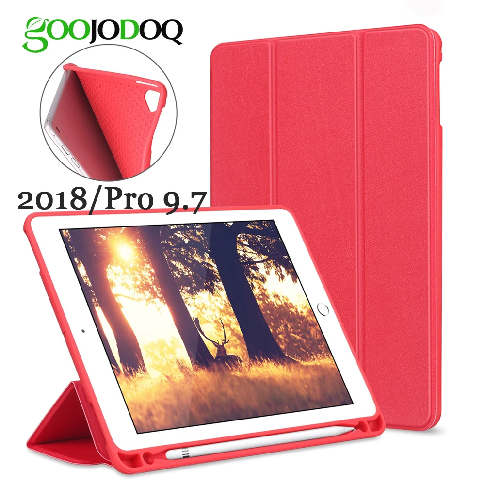 GOOJODOQ for iPad Pro 9.7 / iPad 2018 Case with Apple Pencil Holder, PU Silicone Soft Cover Smart Case for iPad Air 2 1 Funda GOOJODOQ for iPad Pro 9.7 / iPad 2018 Case with Apple Pencil Holder, PU Silicone Soft Cover Smart Case for iPad Air 2 1 Funda