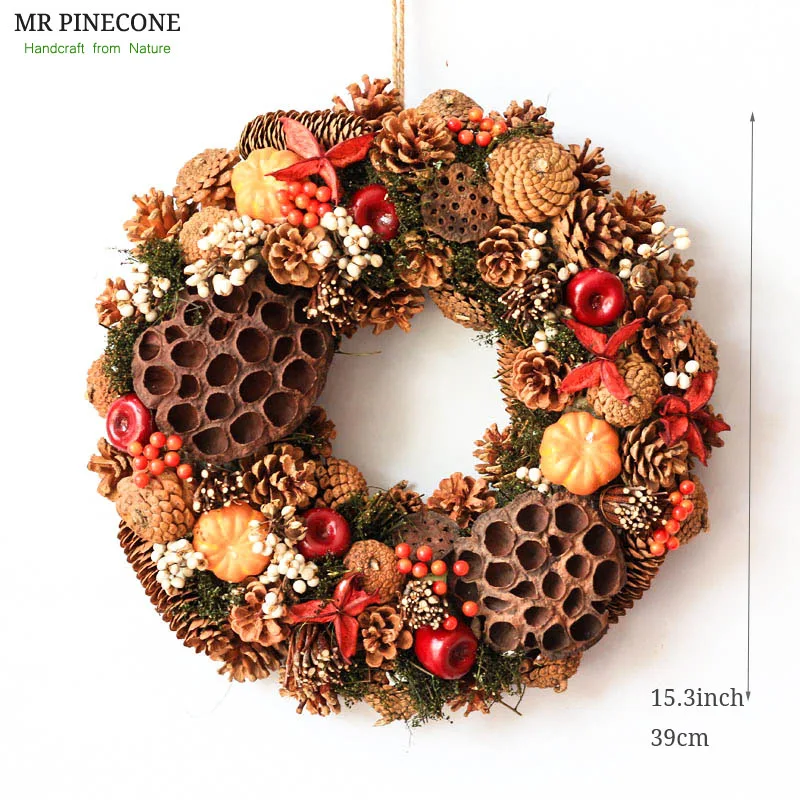 

D15.3" Festival Season Home Decor Fall Harvest Dry Nature Stuff Handcraft Door Wreath Autumn Pinecones Farmer Rustic Wreaths