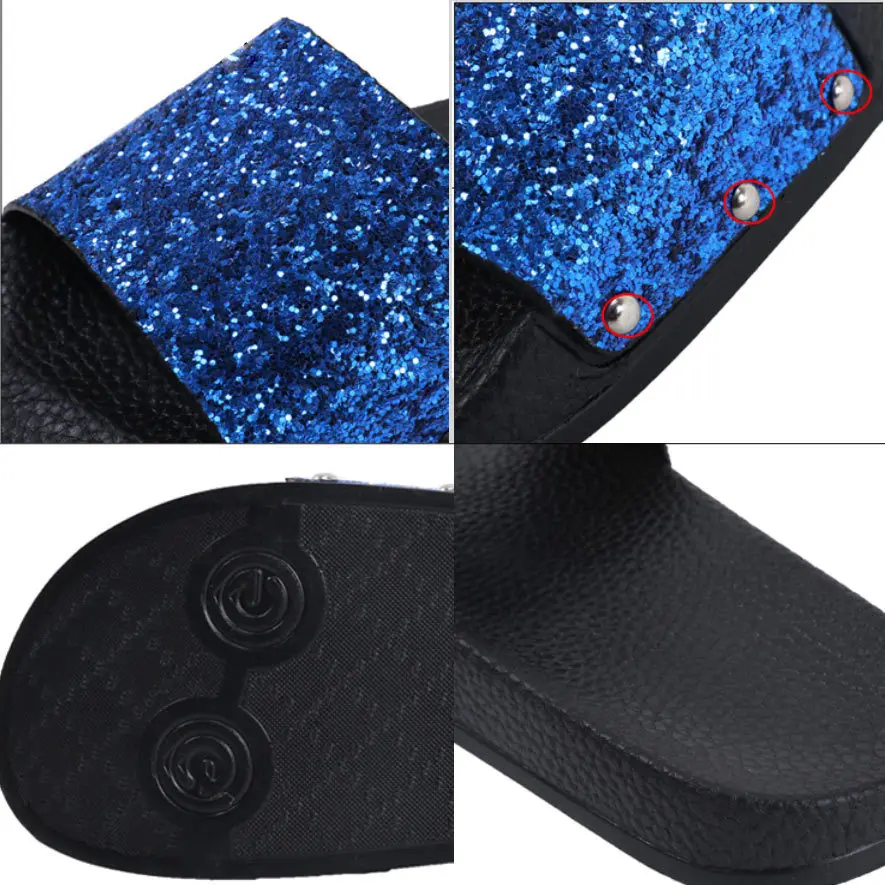 New 2019 Summer Slippers Women Bling Shoes House Slipper Glitter Ladies Flip Flops Tong Femme Slider Shoes