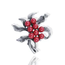 New Fashion Black Tone Handmade Beaded Tin Alloy Retro Style Jewelry Pins With Red Stone Trendy