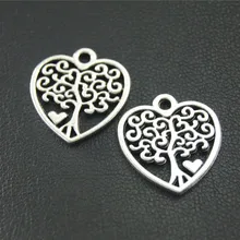 10 шт., антикварные подвески из серебристого цвета с принтом «сердце», «Любовь Дерево Шарм, изготовление украшений DIY Ручной работы 18x19 мм A1841