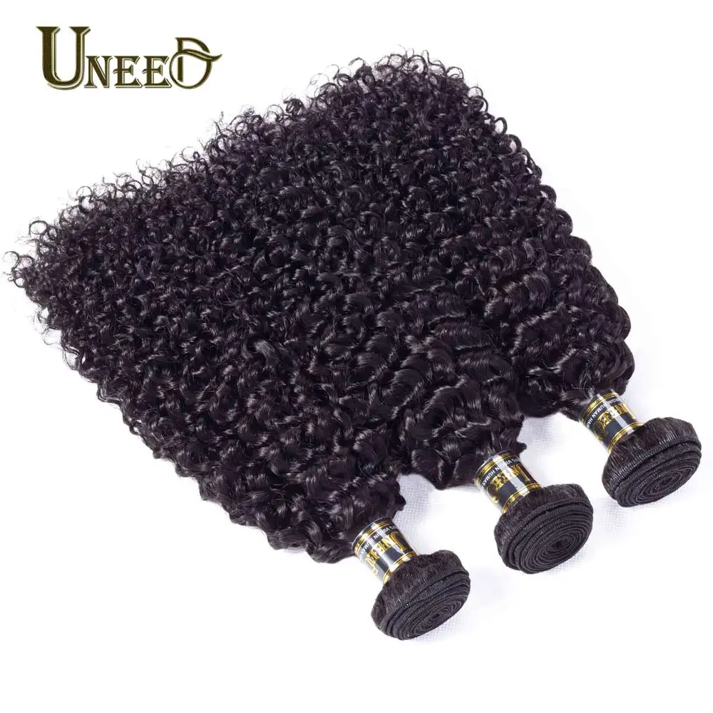 Uneed Brazilian Kinky Curly Hair Bundles With Lace Frontal Closure Brazilian Remy Human Hair Weave 3 or 4 Bundles With Frontal