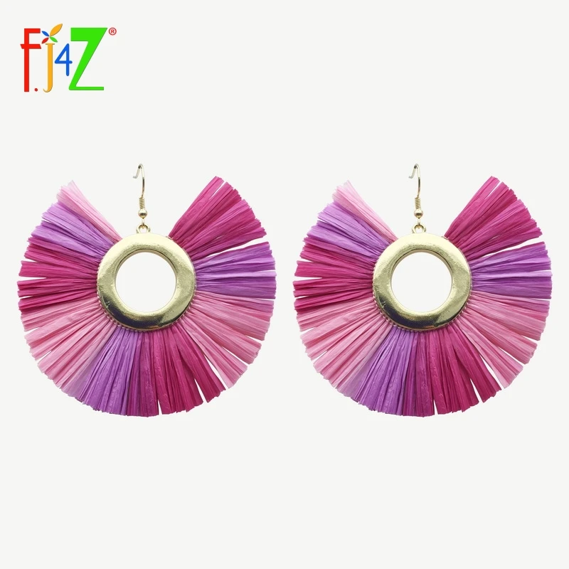 F.J4Z Mixed Color Raffia Straw Earrings for Party Fashion Women