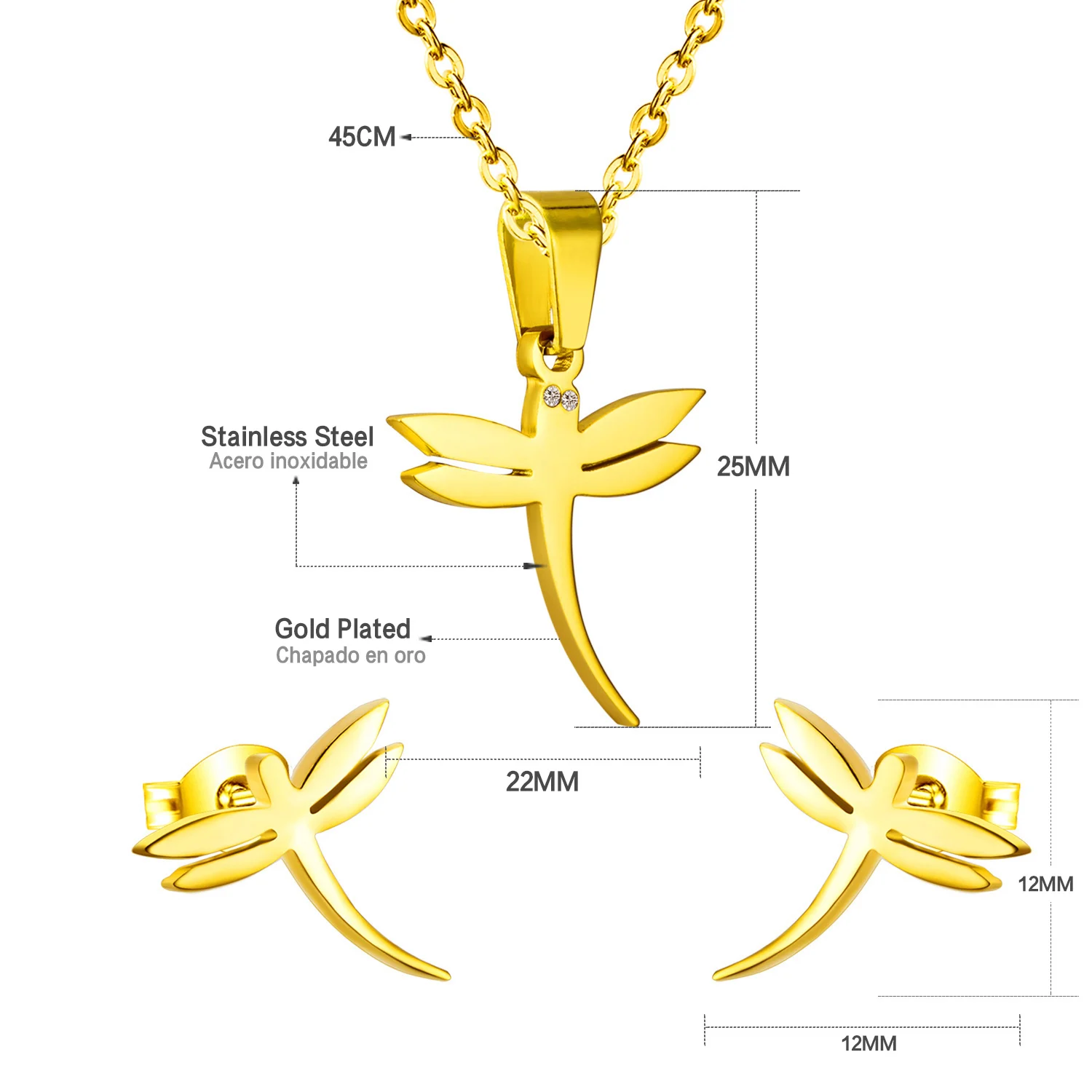 LUXUKISSKIDS Dragonfly style stainless steel Jewelry sets with CZ zircon Eye Earrings pendant costume jewellery set