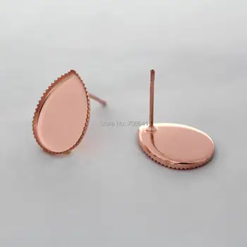 

Blank Stud Earrings Bases Findings with Teardrop Bezel Cabochons Settings Pins Earrings post Findings Rose Golden tone Plated