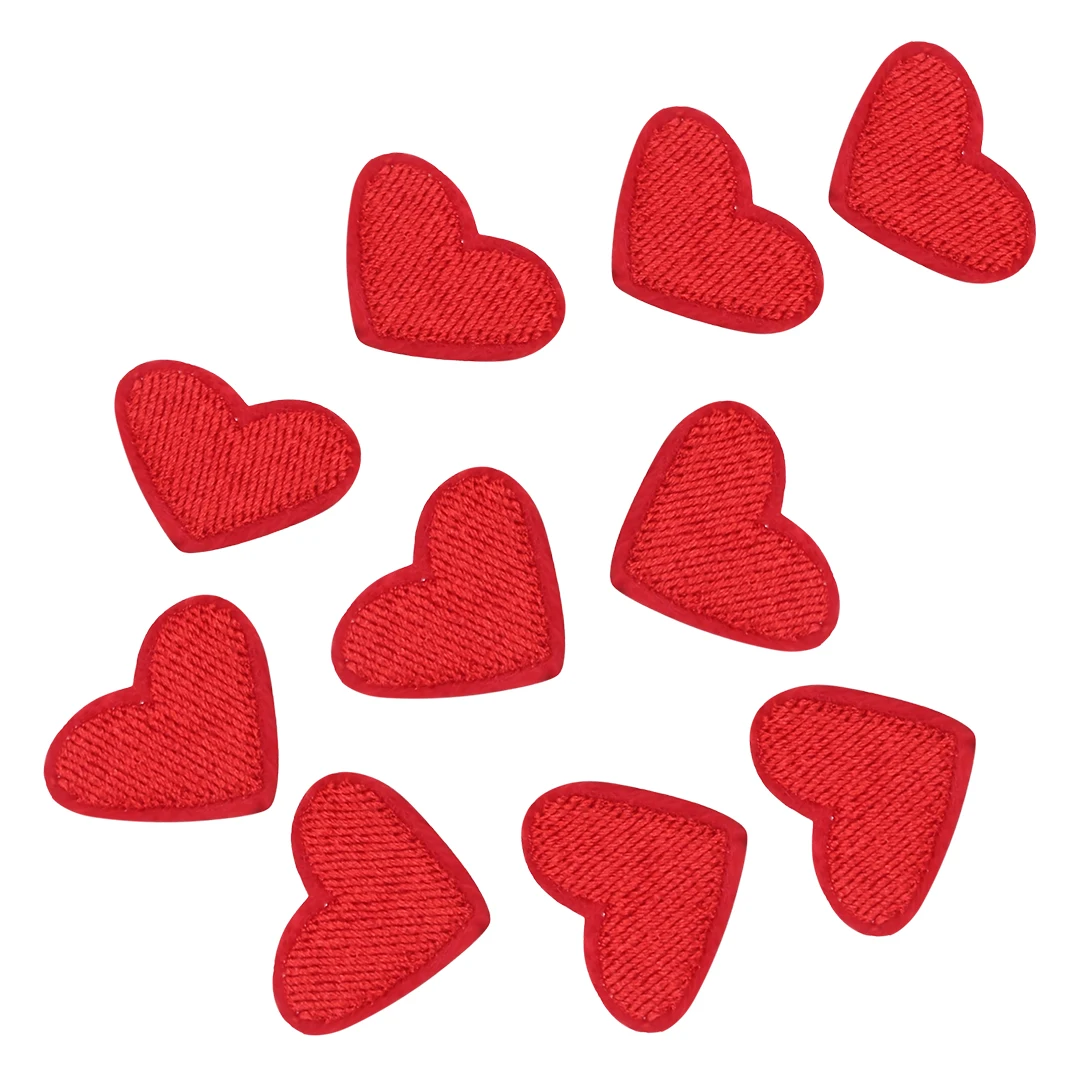 Mayitr 10pcs Love Red Heart Iron On Patch Sewn On Embroidered Applique