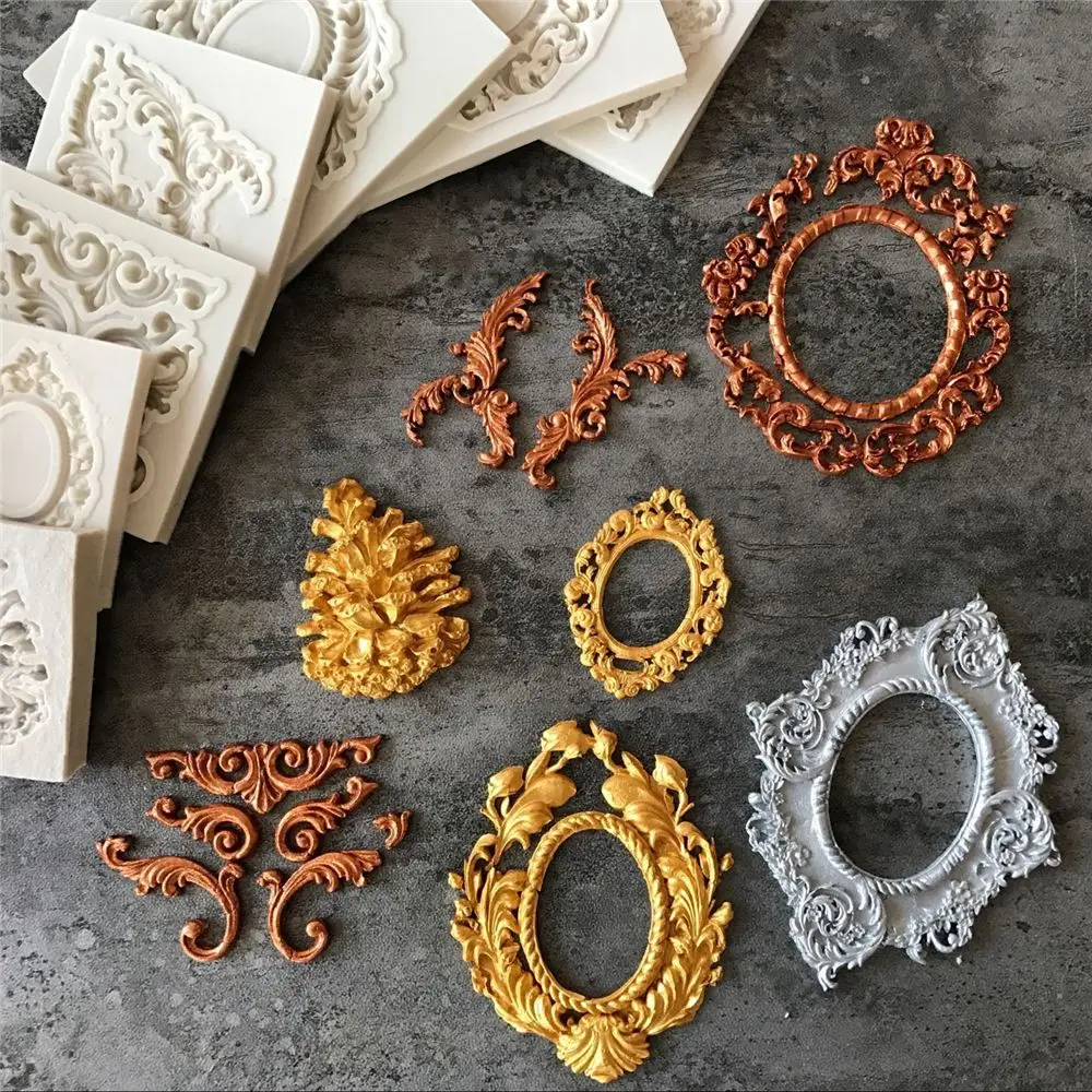 

European Pastry Antique Mirror Frame Fondant Cake Mold Silicone Mould Border Embossing Home&Kitchen Pastry Tool