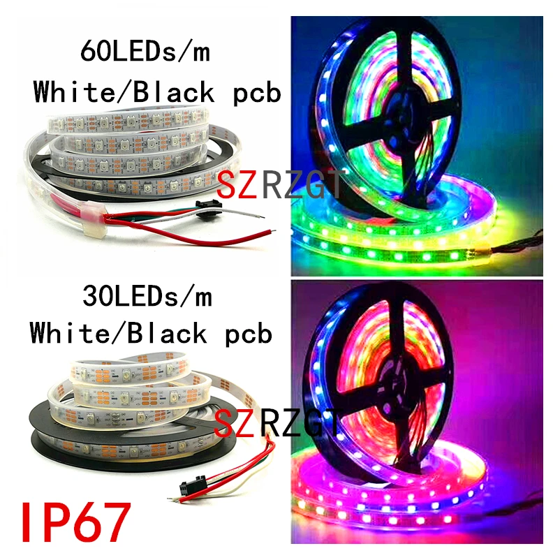 Светодиодная лента WS2812B 5050 RGB 1 м 5 150 300 светодиодов индивидуальный адресуемый В IP20