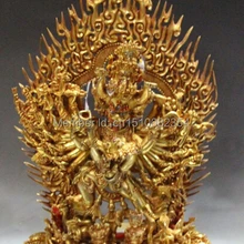 1" Тибет Бронзовый 24 К Золотой росписью Ямантака Яма Будда Защита Божества Статуя