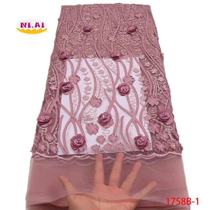 

Lace Fabric Blush Pink, 2018 Nigerian Lace Fabric, 3D Flower French Net Lace, High Quality Swiss Lace Fabric MR1758B
