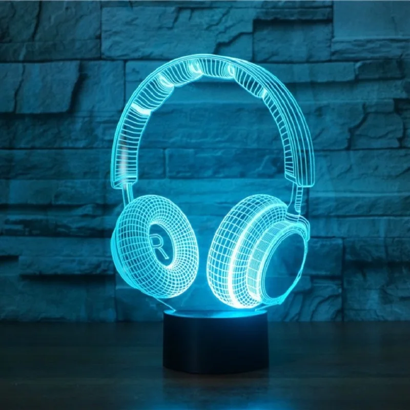  Hot Headphones Desk 3D Lamp Light Acrylic Plate LED Colorful USB Dry Battery Charging Black White B - 4000004864596