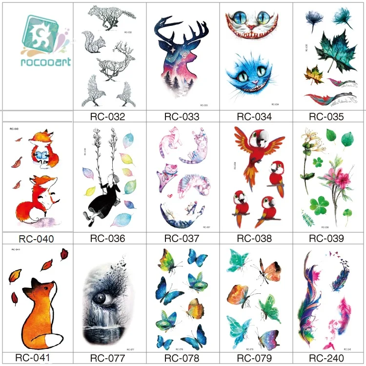 

Rocooart Fox Temporary Tattoo Stickers Birds Butterfly Taty For Children Small Fake Tattoo Body Art Waterproof Tattoo Kids Gift