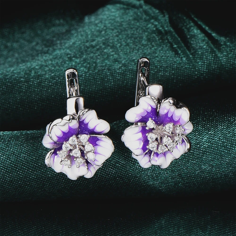 Женские серьги-гвоздики из серебра с эмалью в виде цветка от RainMarch, 925 серебряные серьги, серьги-подвески для помолвки, ювелирные изделия для свадебной вечеринки