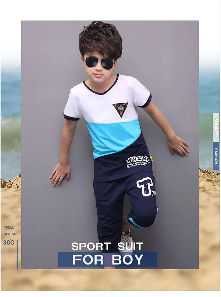 Casual Active Boys Clothes Set Summer Teenage T Shirt Short Pants Children Suit 2019 Kids Outfits Sports Clothing For Boys 2 Pcs (2)
