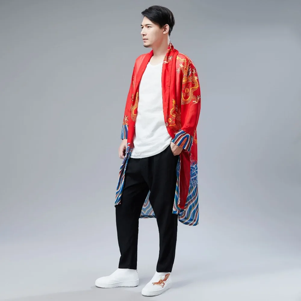 LZJN 2019 Japanese Kimono Cardigan Men Dragon Pattern Print Long Kimono Cardigan Men Thin Mens Kimono Cardigan Jacket Coat  (27)
