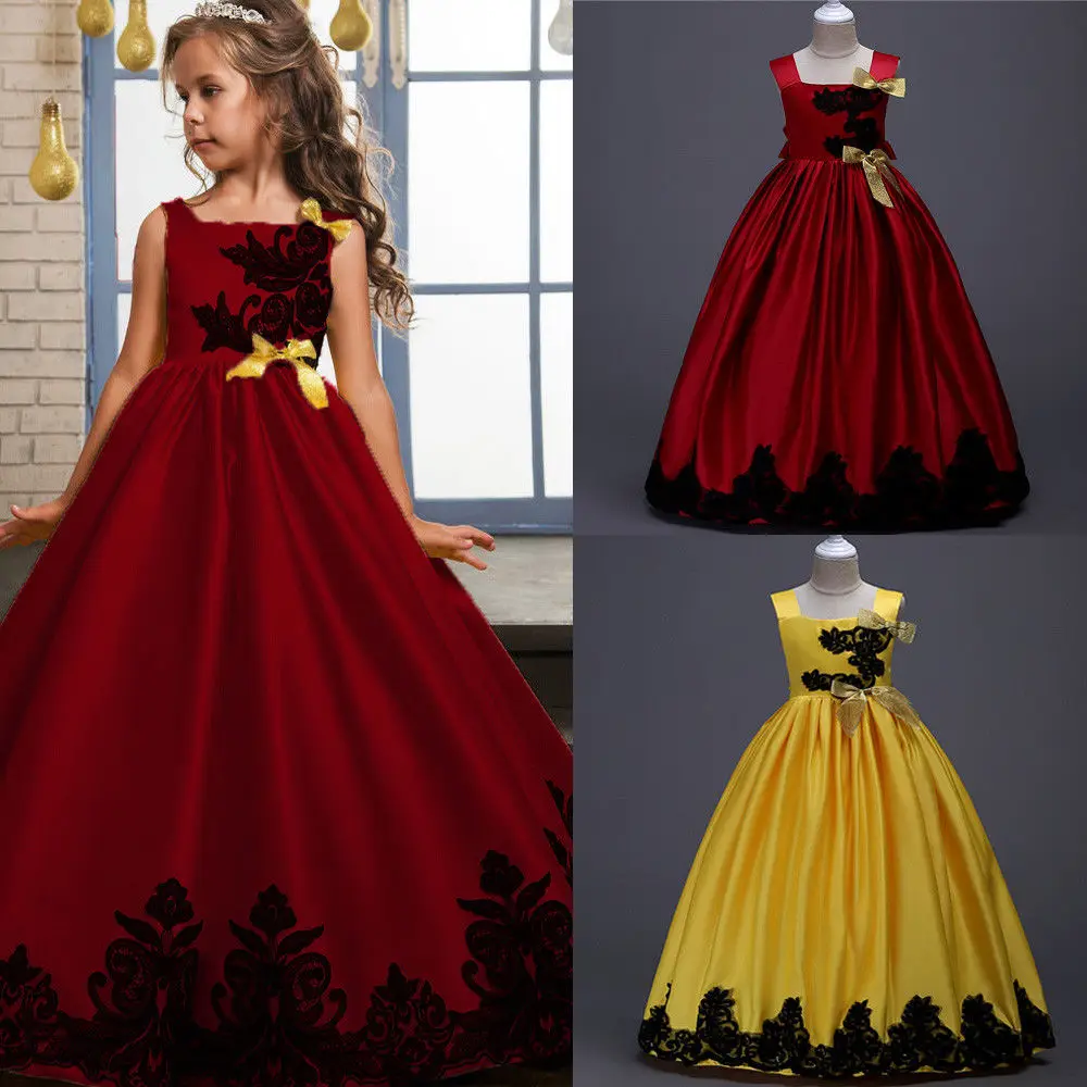 Children Clothing Flower Girl Dress Kid Lace Satin Xmas Bridesmaid