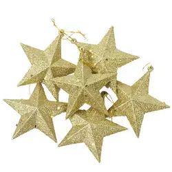 6 шт Милый фестиваль легкий с золотой порошок пластиковые мини-елка пятиконечные с украшениями в форме звезд