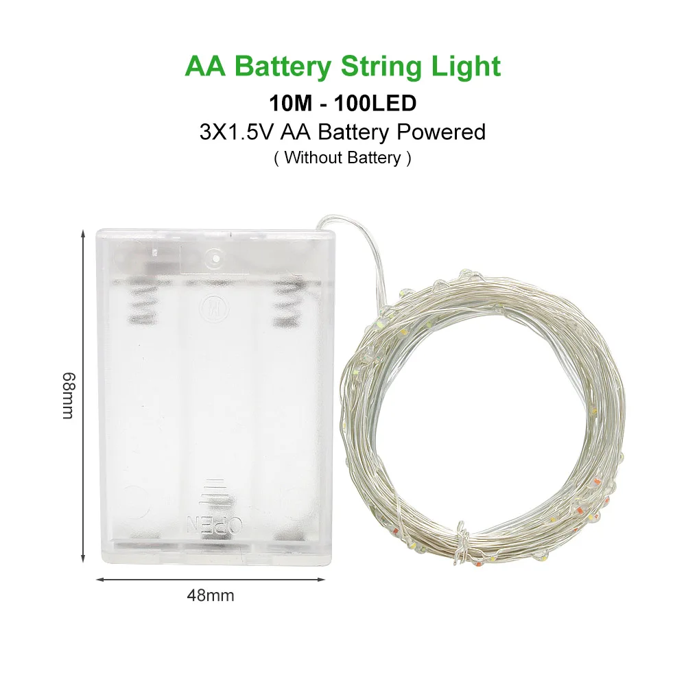 10M AA Battery Box ANBLUB, 3 м, 5 м, 10 м, светодиодный светильник, AA, на батарейках, для улицы, в помещении, Рождественское украшение, гирлянда, сказочный светильник, s CR2032 батарея - Испускаемый цвет: 10M AA Battery Box