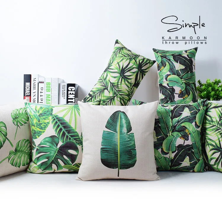Тропический лист монстеры, зеленый чехол для подушки, льняная наволочка, декоративная поясничная наволочка, чехол s 18"