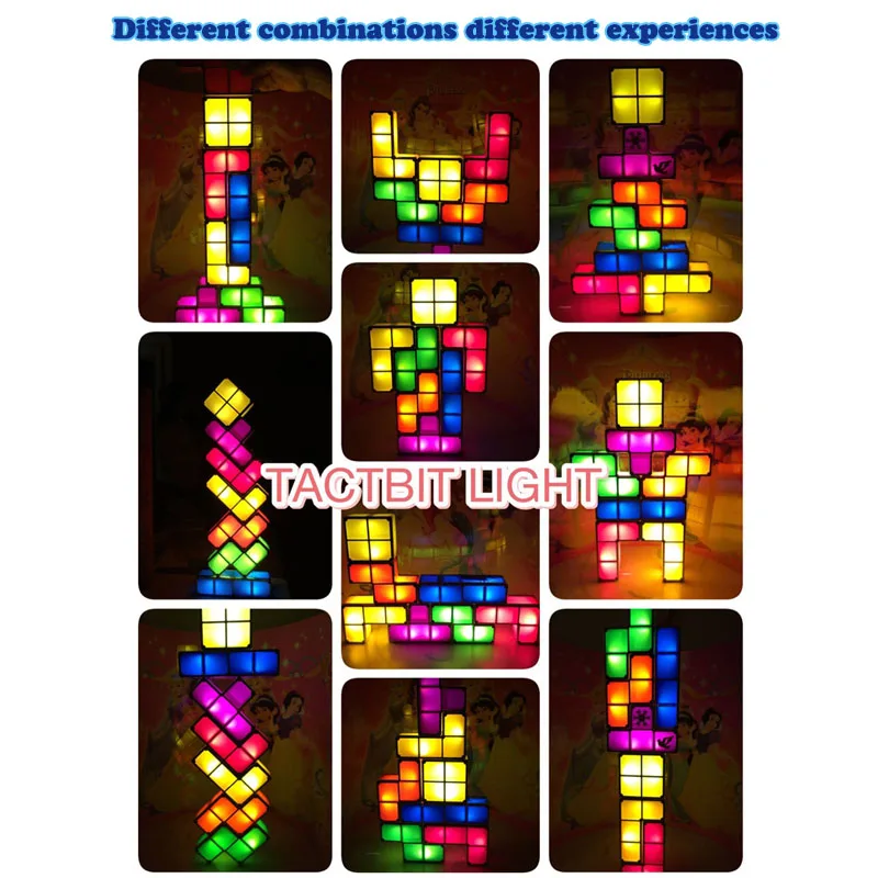 Lâmpada de Mesa Torre do Bebê Luz da Noite Cores Faça Você Mesmo Tetris Quebra-cabeça Luz Empilhável Led Bloco Constructible Retro Jogo Colorido Tijolo Brinquedo 7 10 Luzes noturnas