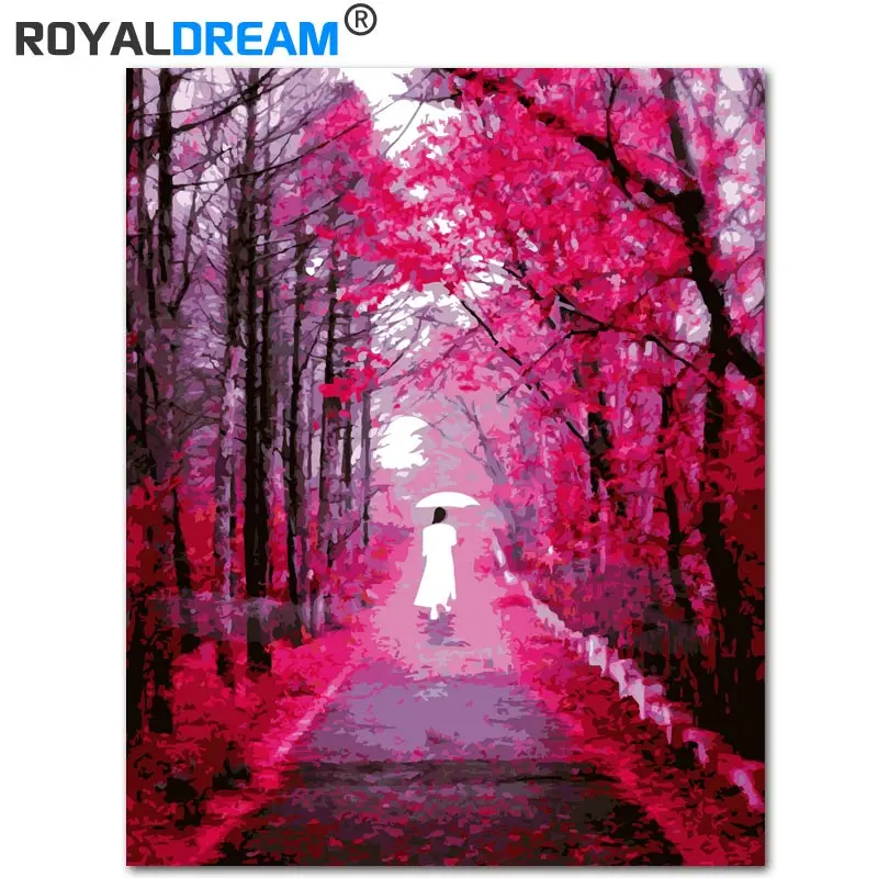 ROYALDREAM Passing Through Fallen Leaves DIY Painting By Numbers Kits Coloring Paint Modern Wall Art Picture Gift | Дом и сад