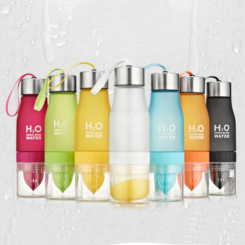 7Colors Frosted Leak proof Plastic Cup 650ml Lemon Cup H2O Portable Sports Water Bottle For Outdoor