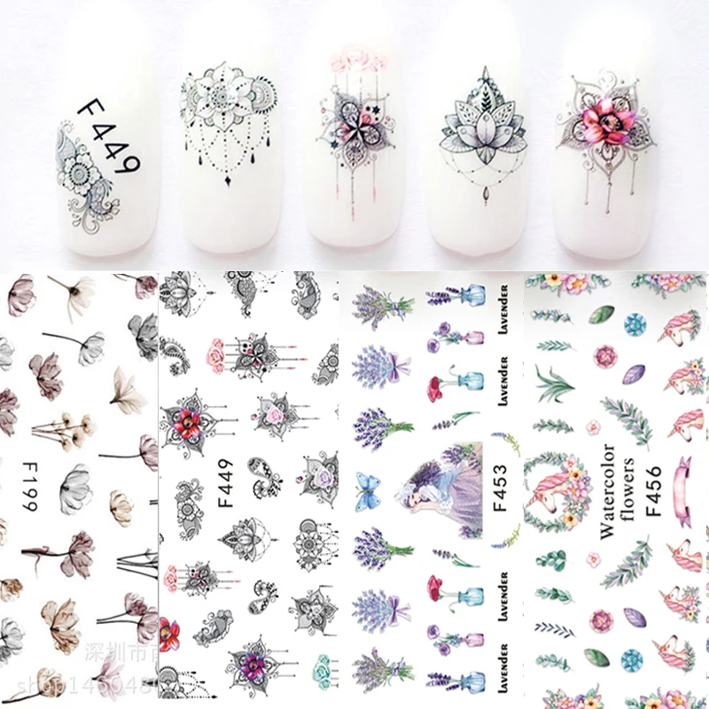 

1 Sheet Super Big Size Nail Stickers Tips Flower Series Summer Dandelion lavender 3D Slider Manicure Sticker Nail Art Decoration