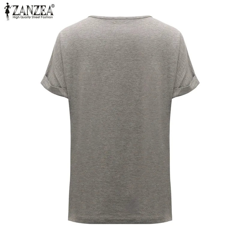 Женская Сексуальная футболка с v-образным вырезом, Zanzea, Летние повседневные свободные топы с коротким рукавом, хлопковые одноцветные пуловеры, футболки размера плюс