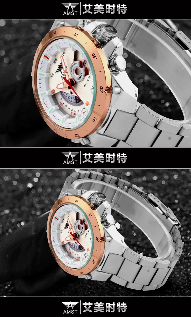 Брендовые кварцевые часы AMST для мужчин, повседневные спортивные часы из нержавеющей стали, отображение даты, военные водонепроницаемые часы 3008