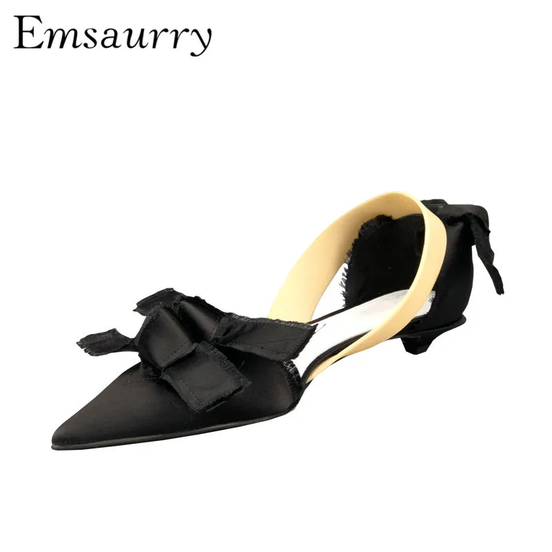

Luxury Satin Gladiator Sandals Women Point Toe Side Cut Out Elastic Band Flat Catwalk Butterfly-knot Sandalias