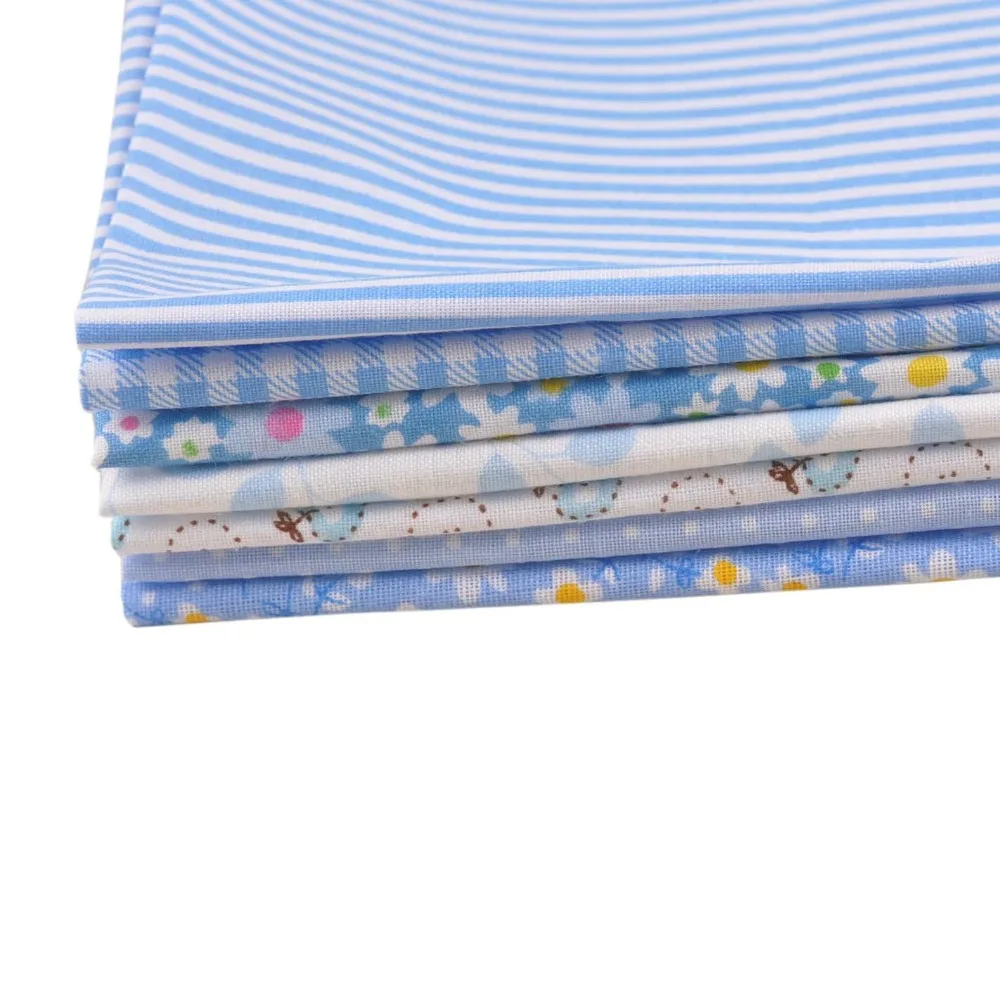 

7Pcs/set Blue Floral Cotton Fabric DIY Handmade Patchwork Fabrics For Sew Child Cloth Needlework Felt Materials 25x25cm C2125