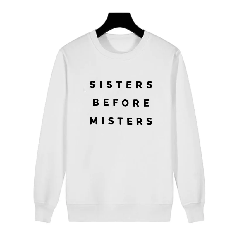 Сестры перед господ смешной надписью Harajuku лозунг Для женщин толстовка осень 2018 черный, белый цвет Толстовка флисовый пуловер Женская