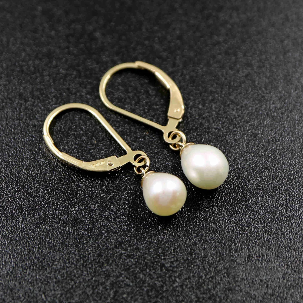 

drop shape white fresh water pearl gold filled lever back earrings 6720090