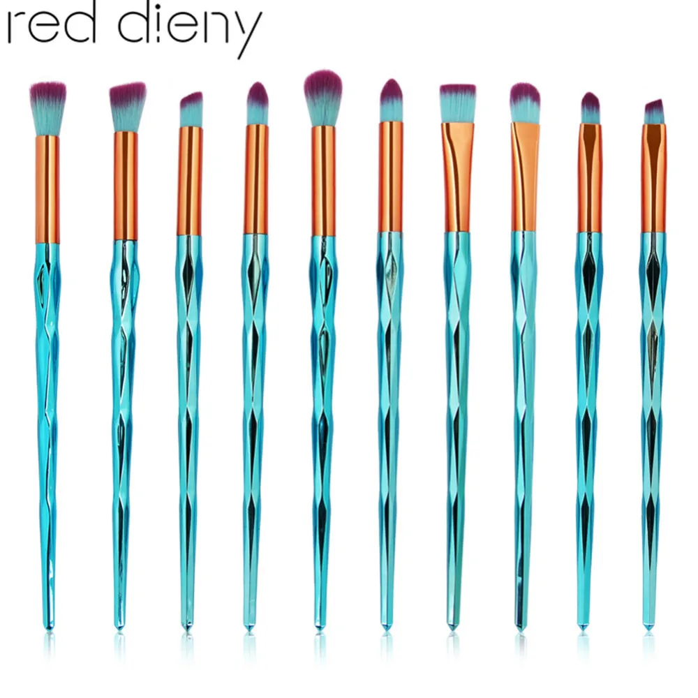 

10PCS Diamond Eye Makeup Brushes Set Nylon Hair Blue Powder Blending Eyebrow Concealer Eey Shadow Lip Cosmetic Brushes Tool Kit