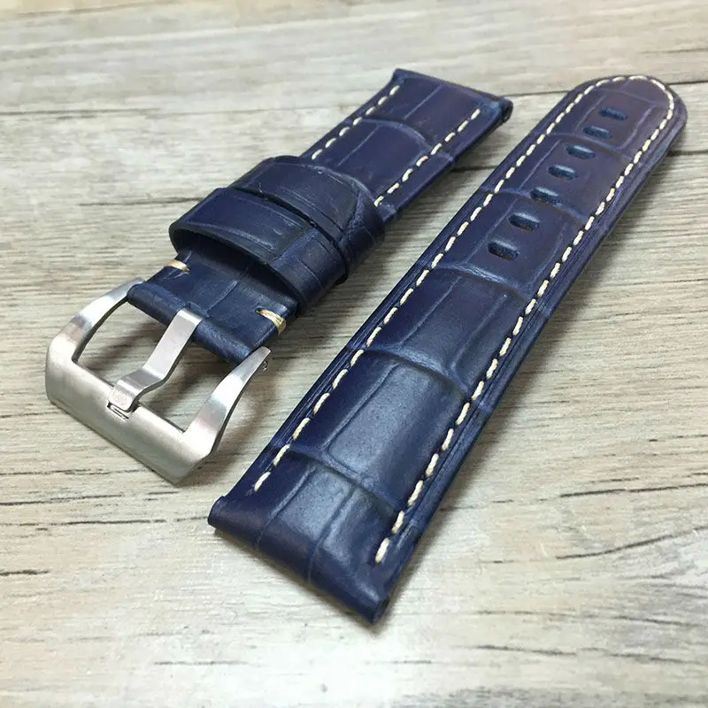 

TOTOY High quality fit Panerai men's crocodile pattern 20MM 22MM 24MM 26MM bamboo calfskin 111 retro blue leather strap