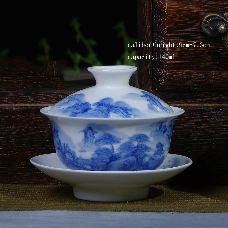 140/200 мл Цзиндэчжэнь синий и белый фарфор Gaiwan Чай ware подглазурная Чай чаша Керамика кунг-фу Чай комплект дома Чай горшок супница подарок - Цвет: B