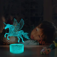 Veilleuse licorne 3D effet d'illusion, 16 couleurs, lampe de chevet avec télécommande, idéal pour la chambre d'un enfant ou comme Table de noël
