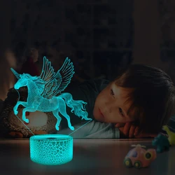Veilleuse licorne 3D effet d'illusion, 16 couleurs, lampe de chevet avec télécommande, idéal pour la chambre d'un enfant ou comme Table de noël 