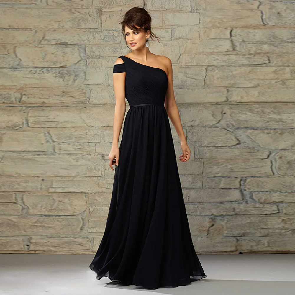 Hot Sale Black Short Sleeve Bridesmaid Dresses Long Chiffon A line