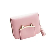 2016 Fashion Women Wallets PU Leather Tassel Female Wallet Ladies Bronzing Cat ears Clutches New Brand Card Holder Women Purses