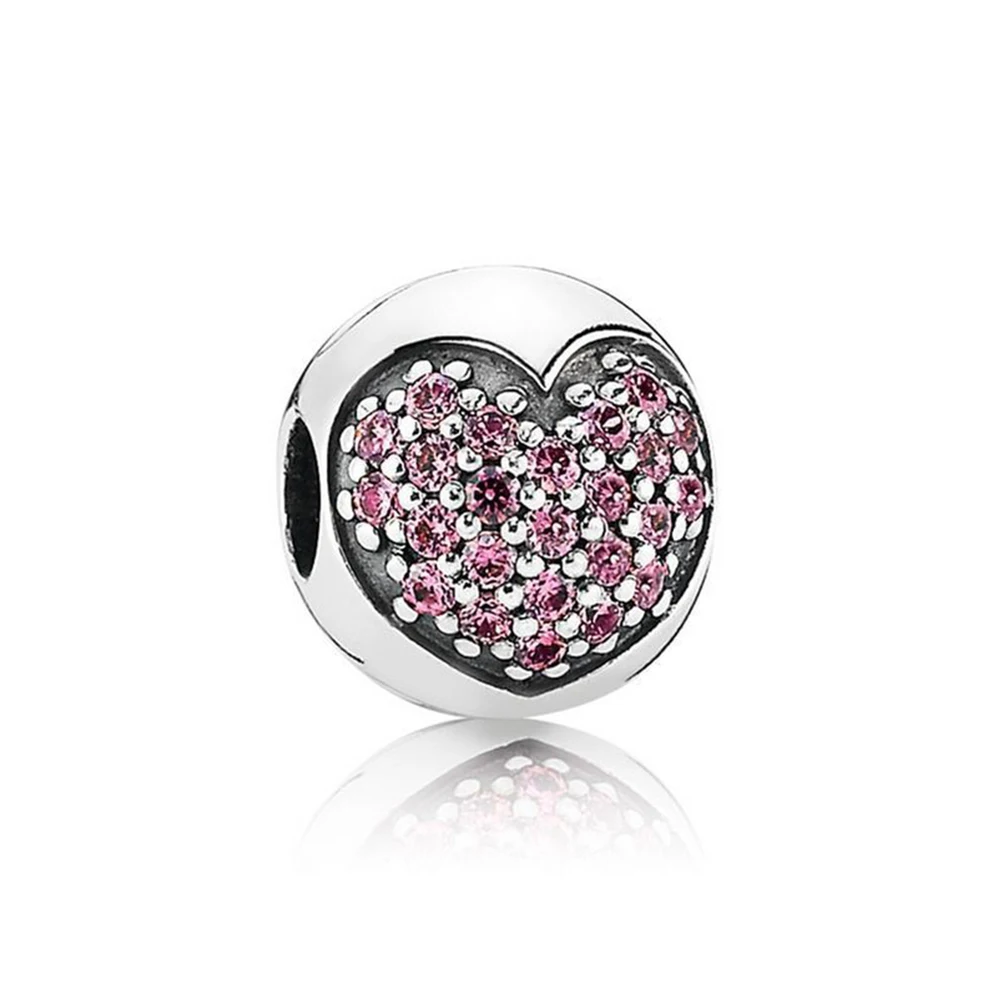 

NEW 100% 925 sterling silver 1:1 Genuine Gem 791053CZS Pink Pav Heart Fit DIY Bracelet Original Women Wedding Vintage Jewelry